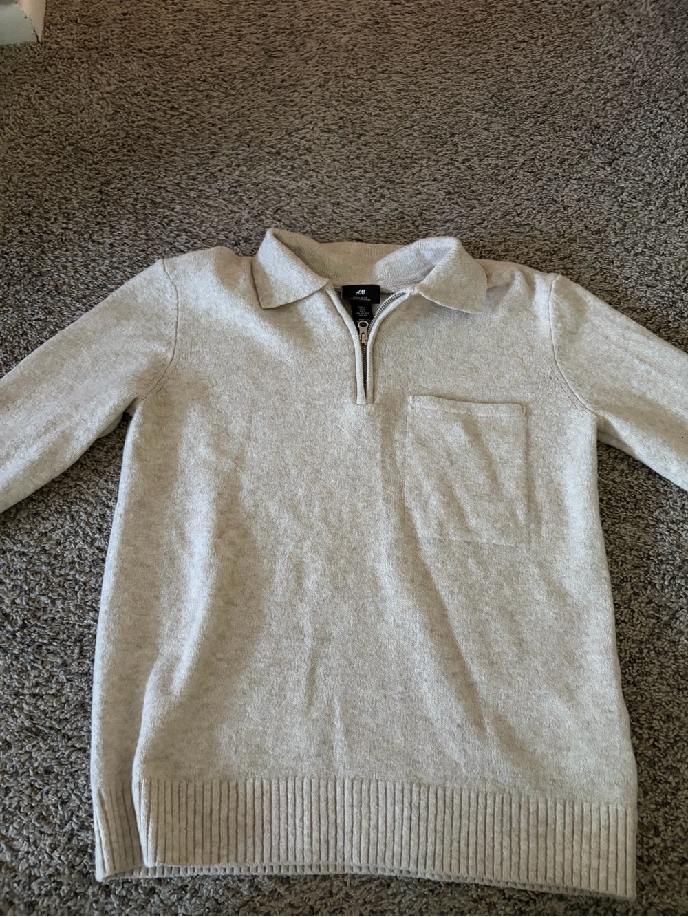H&M Men's Light Cream Zip Polo Sweater